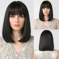 Short natural black straight bob wig with bangs for a stylish and modern women's look - Black (LC2099-1)