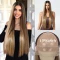 Detailed view of 13x6 lace front long straight blonde synthetic wig and interior cap - Ombre Ash Blonde(bl66220-2)