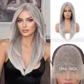 Detailed look of 13x6 HD lace front wig with long straight silver-gray hair texture - Silver Gray