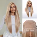 Vue détaillée de la construction de la perruque lace front 13x6 pouces blonde lisse. - Couleur Or Pur