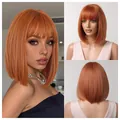 Ginger orange bob wig with bangs, clavicle length straight synthetic hair for women - Orange