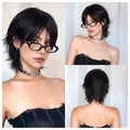Trendige hochgestufte schwarze Kunsthaarperücke im Wolf-Cut-Stil für Japan-Cosplay - Japanischer Vokuhila Schwarz (6321-1)