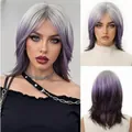 Συνθετική γκρι-μωβ περούκα wolf cut mullet με στρώσεις για επαγγελματικό cosplay - Μοβ Διαβάθμιση (1331-1)