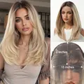 Detaillierte 13x6 Lace-Front-Perücke mit blondem Ombre-Synthetikhaar für Damen-Look - Ombre Gold