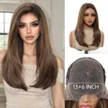 Lange braun-blonde Ombre-Synthetikperücke mit 13x6 Lace-Front und feiner Innenkappe - Ombre Braun