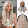 Detailed close-up showing the 13x6 inch lace front cap on a layered ash blonde synthetic wig - 22 inch / White Gold