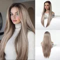 Multi-angle views of ash blonde long straight 13x6 lace front wig for women - Ombre Ash Blonde (SWLF1021-2PL30)