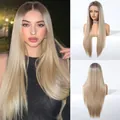 Long straight 13x6 lace front wig in ombre blonde, shown on model and mannequin - Ombre Blonde (SWLF1021-1BL30)