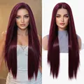 Premium long straight burgundy 13x6 lace front synthetic wig for women cosplay - Burgundy