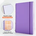 Cuaderno espiral A5 morado con páginas de cuadrícula y bolsillo transparente - Página de Cuadrícula / 80 Hojas/160 Páginas / Púrpura