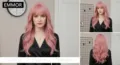 Μακριά ροζ κυματιστή περούκα cosplay με αφέλειες σε μπροστινή πλαϊνή και πίσω όψη - 26英寸(260克) / Ροζ