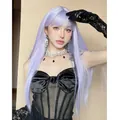 Long straight lavender wig with air bangs for Lolita and cosplay fashion - 30 Inches (260g) / Blue and Purple
