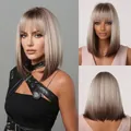 Viste dettagliate della parrucca bob liscia bionda sfumata con frangia naturale - Capelli Corti Lisci Clavicola (lc2067) / Grigio Oro Ombre