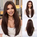 Stylish 13x6 HD lace front wig featuring long straight dark brown hair for women - Dark Brown