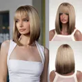 Viste dettagliate di parrucca bob dritta marrone sfumato con una frangia alla moda - Capelli Corti Lisci Clavicola (lc8102) / Sfumatura Marrone Chiaro