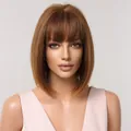 Professional short honey brown straight bob wig with bangs displayed on mannequin - Brown (lc2071-2) / 12 Inch