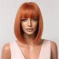 Short ginger straight bob wig with bangs, high-temperature synthetic fiber hair for women - Orange (lc2071-3) / 12 Inch