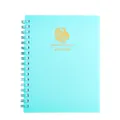 Quaderno a spirale A6 con copertina in PP verde menta, logo leone dorato e testo Journal - blu acqua