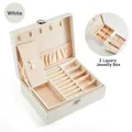 Luxe tweelaagse witleren juwelendoos organizer met een elegante perzikkleurige voering - Leer / Wit