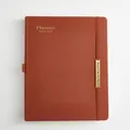 Premium brown B5 PU leather 2023-2024 planner with elastic band and golden metal tag - Brown / A4