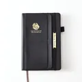 Premium black faux leather 18-month English planner featuring gold lion logo and elastic closure - Black