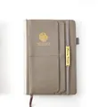 Professional taupe faux leather 18-month planner with lion logo and elastic band - Gray