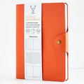 Premium orange faux leather journal notebook with gold snap buckle and pen holder - A5 / Orange