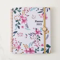 Elegant 2023 Floral Weekly Monthly Planner with PU Cover and Gold Spiral Coil Binding - Pink Floral
