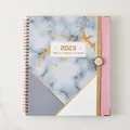 Elegant 2023 weekly and monthly planner with marble pattern and pink PU leather cover - Marble