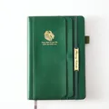 Premium 18-month 2024-2025 dark green faux leather planner notebook with lion logo - Green