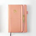 Pink faux leather 18-month planner 2024-2025 calendar notebook with pink elastic strap - Pink