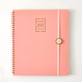 Elegant 2023 pink PU leather monthly and weekly spiral planner with elasticated strap - Pink