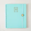 2023 monthly weekly planner in mint blue PU leather with spiral binding - Blue
