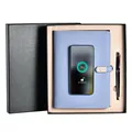 Blue fabric wireless charging notebook set with business pen in a black gift box - A5 / Aqua Blue