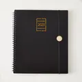 Elegant Black PU Leather 2023 Weekly Monthly Planner with Gold Stamping and Spiral - Black