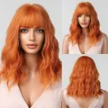 Vibrant orange water wave bob wig with bangs, shoulder-length synthetic hair for women - 15 inch / Orange (wl1006-1)