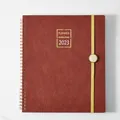 2023 A4 Monthly and Weekly Planner with brown PU leather cover and spiral binding - Brown