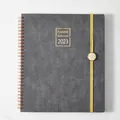 2023 Weekly & Monthly Planner with gray PU leather cover and gold foil details - Leather Gray