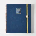 A4 navy blue PU leather 2023 weekly monthly planner with gold spiral and elastic band - Dark Blue