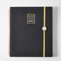 2023 professional black PU leather spiral planner featuring a gold elastic strap - Leather Black