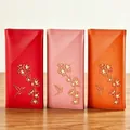 Elegantes sobres rojos de cuero PU con diseño floral y pájaro dorado para regalos de Año Nuevo - 19.5cmx11cm / Estilo C