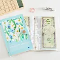 Vintage floral money saving binder with large capacity currency slots - 120 Pockets / Cyan