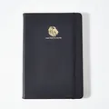 Premium A5 zwart lederen notitieboek met gouden leeuwenlogo en elastische sluiting riem - A5 / Zwart