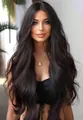 Peluca negra larga ondulada para mujer pelo sintético natural de moda cabeza completa - lc2019-2 (27 pulgadas Marrón Negro)