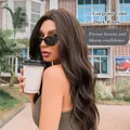 Long wavy synthetic ombre brown wig with natural dark roots for women - Middle Part Long Wavy (179-4) / Dark Root Ombre Brown (179-4)