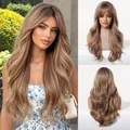 Detailed three-view display of long wavy ombre blonde wig with natural hair texture - 22 inch / Ombre Flaxen Gold (1417-1)