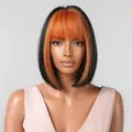 Short straight bob wig with bangs in ginger orange and black split color variant - Bob Style (lc2080-11) / 32cm / Orange Highlighted Black