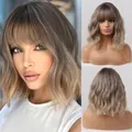 Fashionable ash blonde short bob wig with bangs, high-quality synthetic hair for women - Linen Gold (lc058)