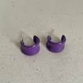 Macro view of purple drip oil geometric bean stud earrings with a smooth glossy finish. - C-Shaped Geometric Style / Deep purple