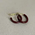 Close-up of dark red drip oil hoop earrings with elegant gold twisted metal details. - Twisted Loop Bean Style (Style 38) / Burgundy